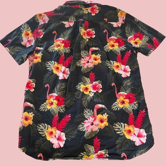 Vintage Levis Shirt Mens XL Black Red Floral Flamingo All Over Print Button Dn - Picture 5 of 13